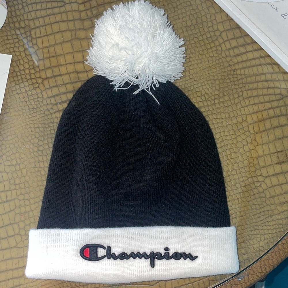Champion Black and White Script Beanie